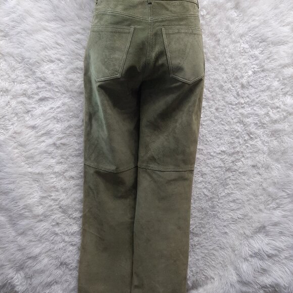 Danier Womens Khaki Green Suede Leather Boot Cut Pants Size 6 - Picture 2 of 10